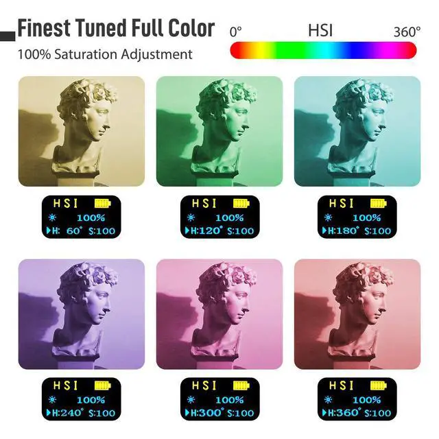 Alt view image 6 of 7 - Portable LED Video Light, Aluminum Alloy Body On-Camera Light, Diffuser & Built-in Battery, 2500K-8500K RGB Dimmable, CRI 96+ Photography Fill Light with 1/4" Screw for DSLR, Vlog, YouTube