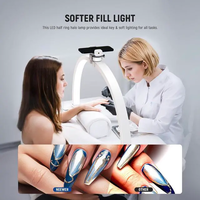 Alt view image 4 of 7 - Basics 29" Half Moon Nail Light for Desk, 36W Foldable Nail Tech Table Arc Lamp, LED Manicure Half Ring Light with Phone Holder for Makeup Beauty Tattoo Overhead Video Recording, HM02-D