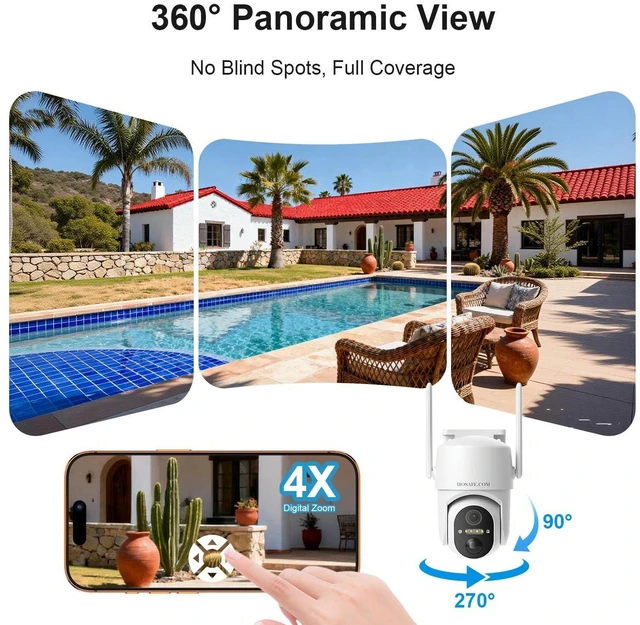 Alt view image 3 of 7 - 360° View WiFi Solar Security Cameras Wireless Outdoor | Outdoor Cameras for Home Security, 2K Color Night Vision, Free Cloud Storage, AI Motion Detection, Instant Alert, 2-Way Audio