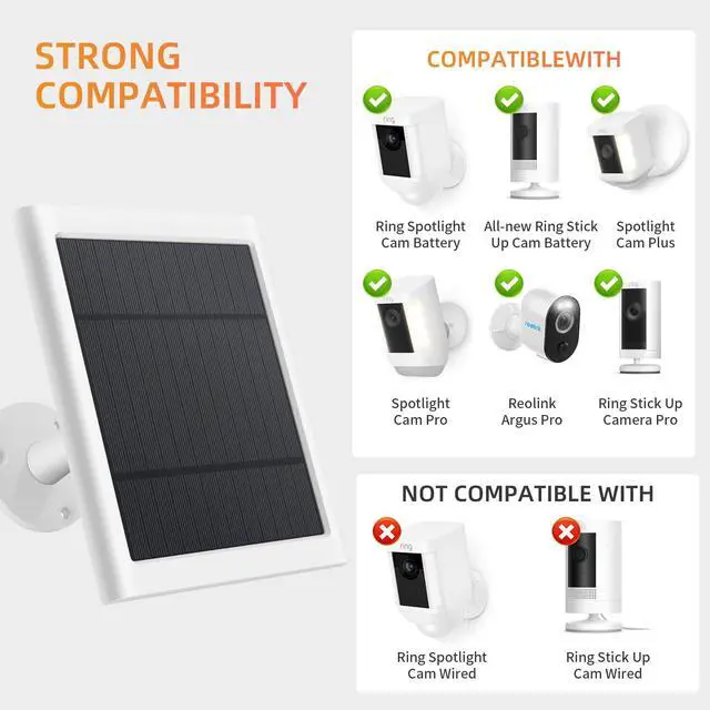 Alt view image 2 of 6 - Solar Panel for Ring Camera, 4W Solar Charger Compatible with Rings Spotlight &Stick Up Outdoor Cam Battery, 10ft Long Cable with USB-C to Ring Barrel Plug Adapter