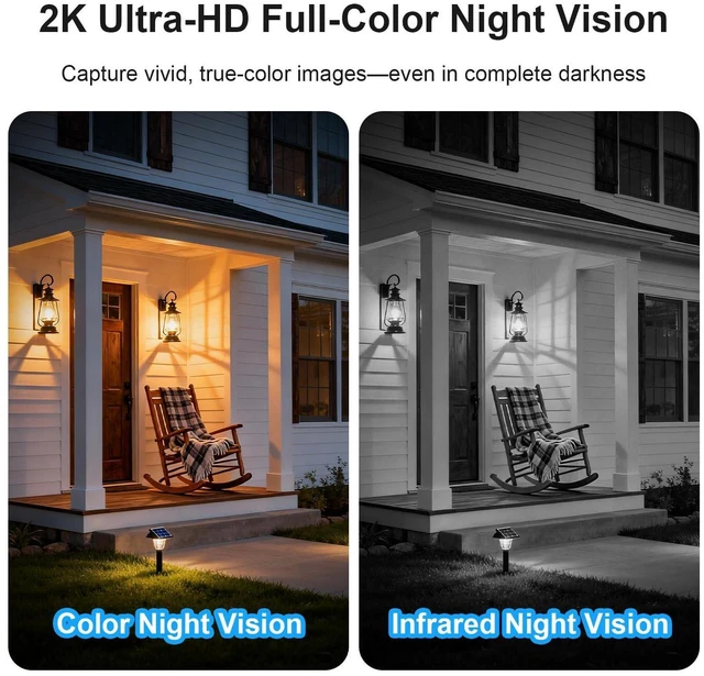 Alt view image 4 of 7 - 360° View WiFi Solar Security Cameras Wireless Outdoor | Outdoor Cameras for Home Security, 2K Color Night Vision, Free Cloud Storage, AI Motion Detection, Instant Alert, 2-Way Audio
