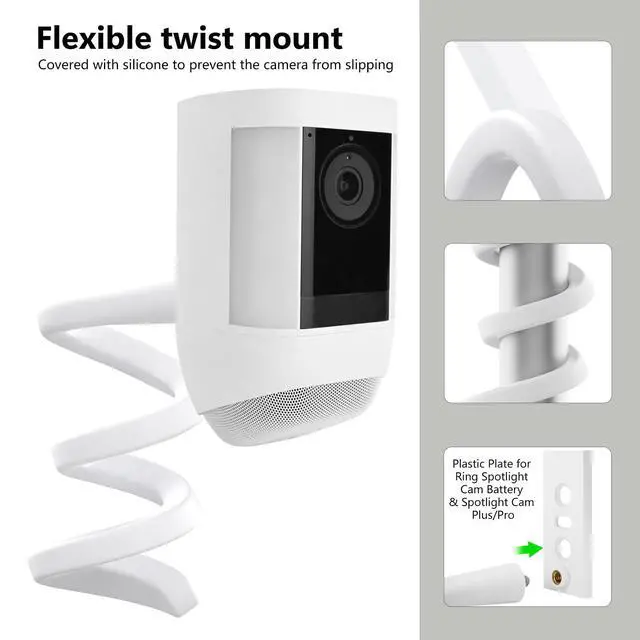 Alt view image 6 of 7 - 2Pack Flexible Twist Mount for Stick Up Cam Battery/Plug-in 3rd Gen/Ring Outdoor Cam Plus & Ring Spotlight/Pro/Plus (Battery), Easy Installation Mounting Bracket Without Drilling (White)