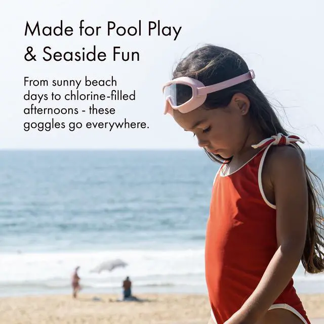 Alt view image 4 of 5 - Swimming Goggles Kids Ages 3-8 - Lightweight Silicone, Anti-Fog Wide Lens, Retro Design Swim Goggles for Kids, Adjustable Straps, Hair-Safe Buckle, Cotton Pouch Included, French Rose