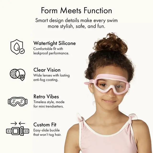 Alt view image 5 of 5 - Swimming Goggles Kids Ages 3-8 - Lightweight Silicone, Anti-Fog Wide Lens, Retro Design Swim Goggles for Kids, Adjustable Straps, Hair-Safe Buckle, Cotton Pouch Included, French Rose