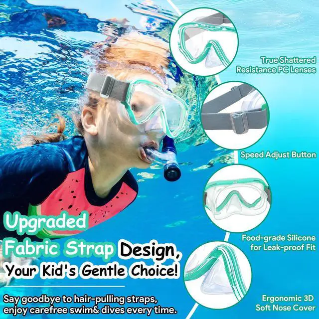 Alt view image 2 of 7 - Kids-Goggles with Nose Cover, Diving Mask Elastic Fabric Strap Anti Fog Anti Shattered Lens for Kids Swim Goggles 3-14
