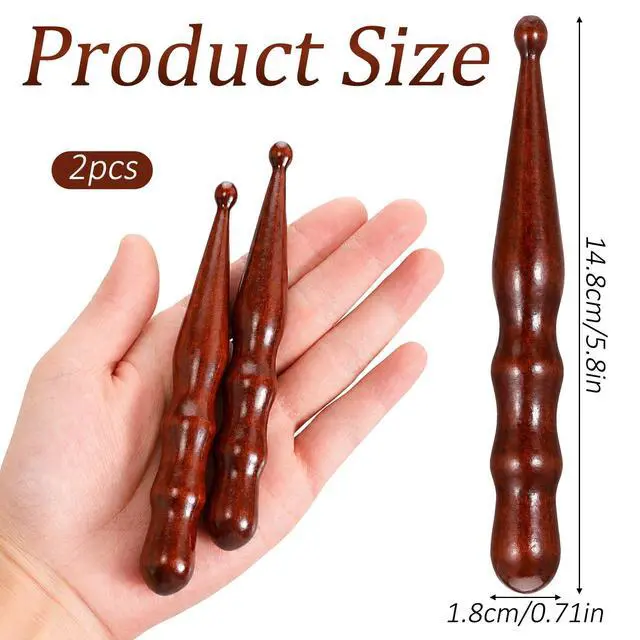 Alt view image 2 of 7 - 2Pcs Brown Wooden Acupoint Massage Pen Set