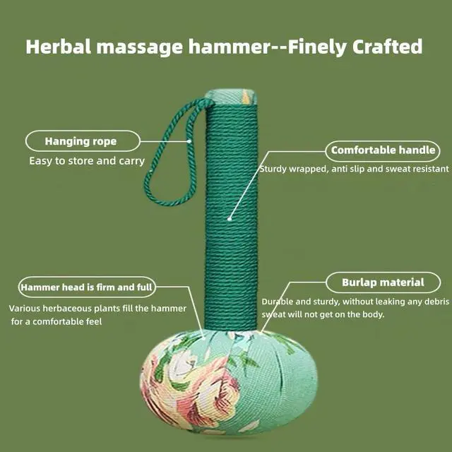 Alt view image 2 of 6 - 2PCS Long Size Lymphatic Drainage Hammer,Wormwood Herbal Massage Hammer,Manual Body Massage Hammer, Back Knock Long Handheld Massage Hammer for Back Pain Relief Green 12.5IN