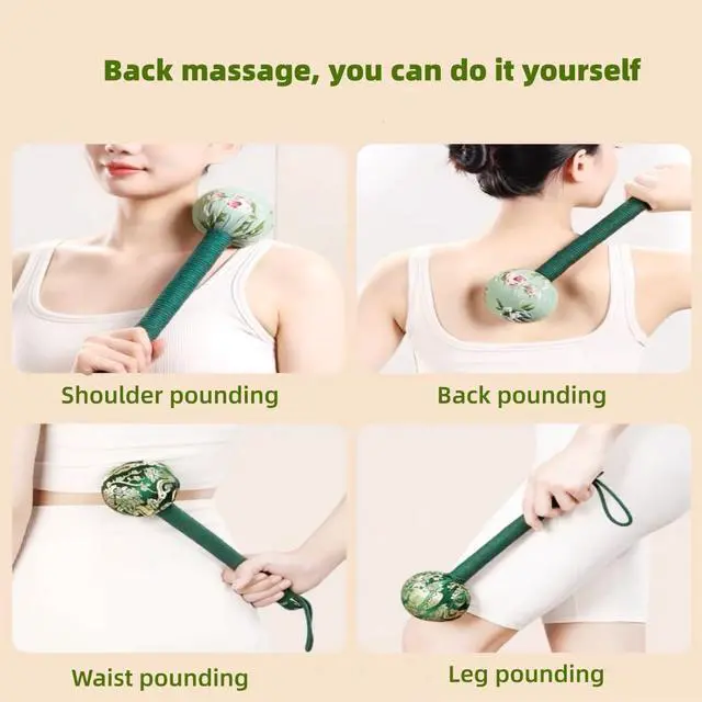 Alt view image 4 of 6 - 2PCS Long Size Lymphatic Drainage Hammer,Wormwood Herbal Massage Hammer,Manual Body Massage Hammer, Back Knock Long Handheld Massage Hammer for Back Pain Relief Green 12.5IN
