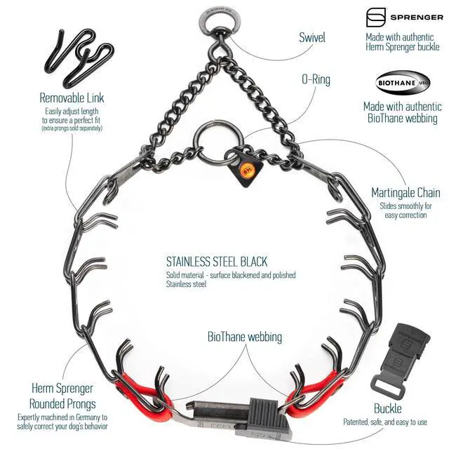 Alt view image 3 of 7 - Black Stainless Steel Dog Collar with Quick Release ClicLock Buckle and Biothane Insert Training Collar Made in Germany (Cherry Red, 16in x 2.25mm(Neck Size up to 13-14in))
