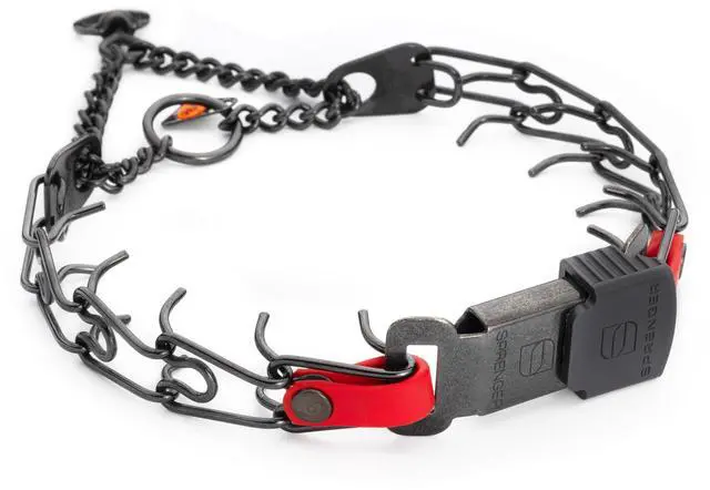 Main image of Black Stainless Steel Dog Collar with Quick Release ClicLock Buckle and Biothane Insert Training Collar Made in Germany (Cherry Red, 16in x 2.25mm(Neck Size up to 13-14in))
