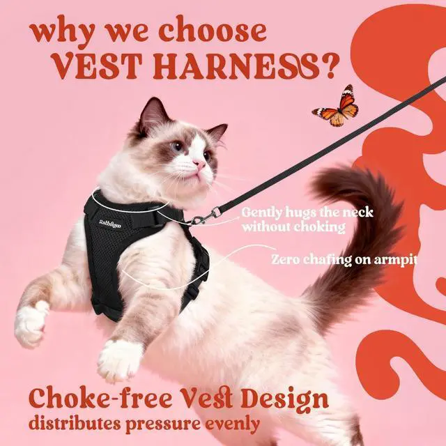 Alt view image 3 of 7 - Cat Harness and Leash Set, Escape Proof Vest, Black