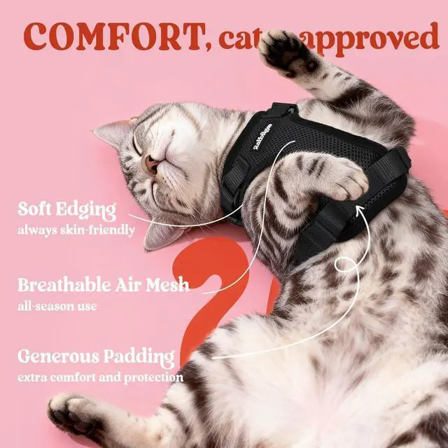 Alt view image 4 of 7 - Cat Harness and Leash Set, Escape Proof Vest, Black