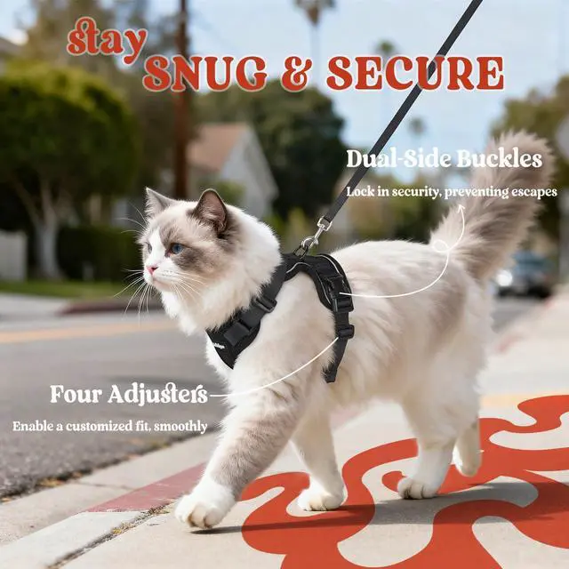 Alt view image 6 of 7 - Cat Harness and Leash Set, Escape Proof Vest, Black