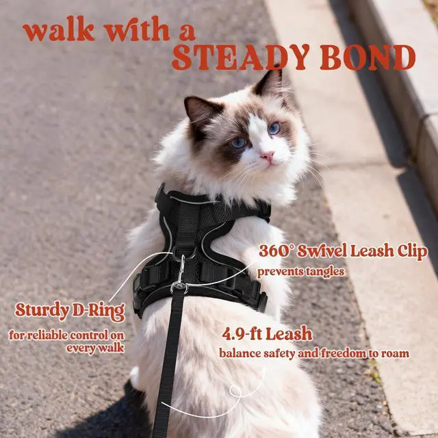 Alt view image 5 of 7 - Cat Harness and Leash Set, Escape Proof Vest, Black