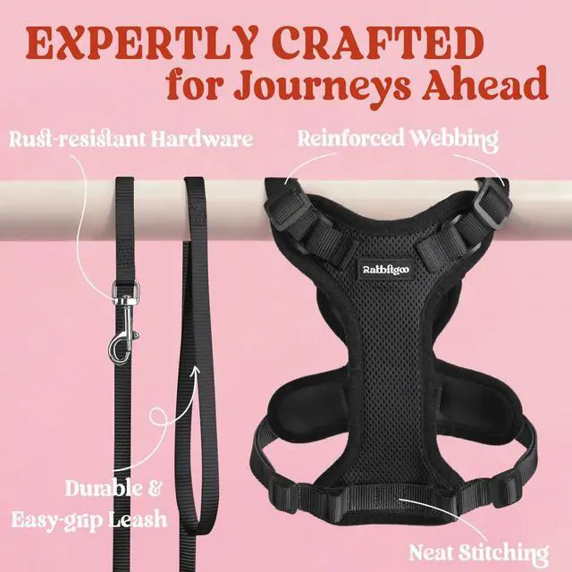 Alt view image 7 of 7 - Cat Harness and Leash Set, Escape Proof Vest, Black