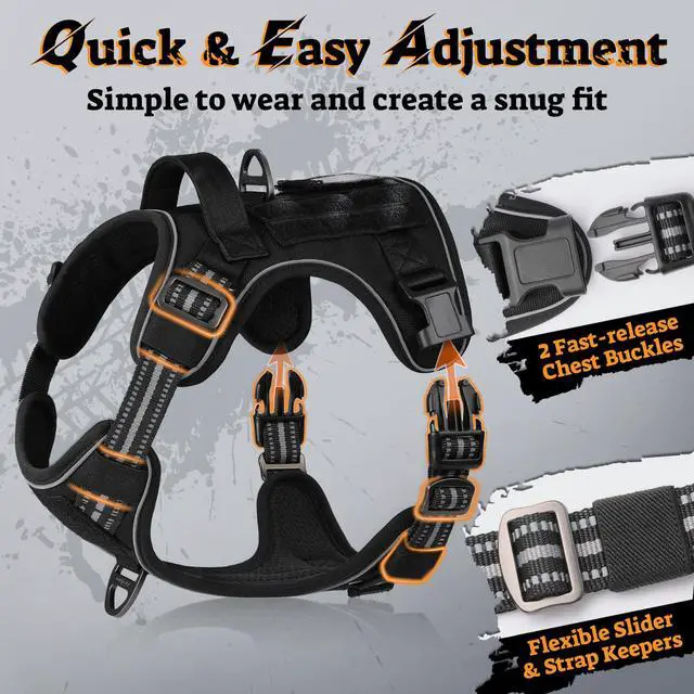 Alt view image 2 of 7 - Tactical Dog Harness for Large Dogs, No Pull Service Pet Vest