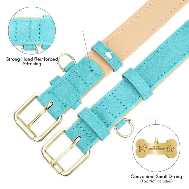 Alt view image 5 of 6 - Soft Padded Leather Dog Collar for Large Dogs (Teal, 15-20.5")