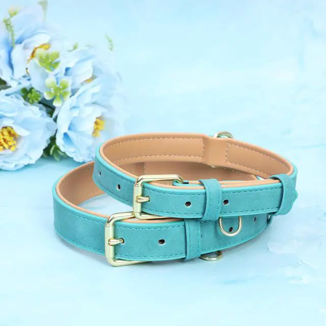 Alt view image 4 of 6 - Soft Padded Leather Dog Collar for Large Dogs (Teal, 15-20.5")
