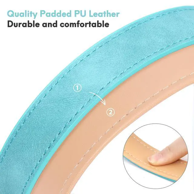 Alt view image 6 of 6 - Soft Padded Leather Dog Collar for Large Dogs (Teal, 15-20.5")