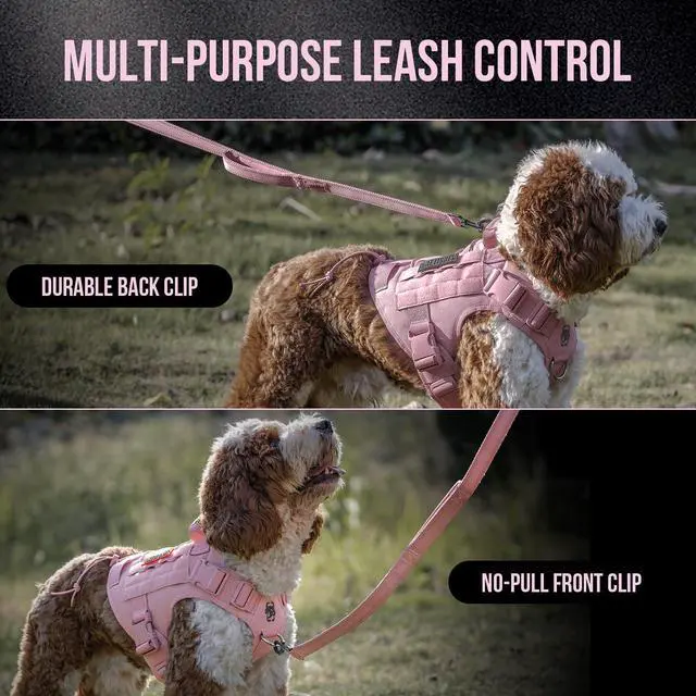Alt view image 5 of 7 - Tactical Dog Harness Vest,No-Pull Service Dog Vest with Hook & Loop Panels,Adjustable Dog Vest Harness for Walking Hiking Training(Pink,L)