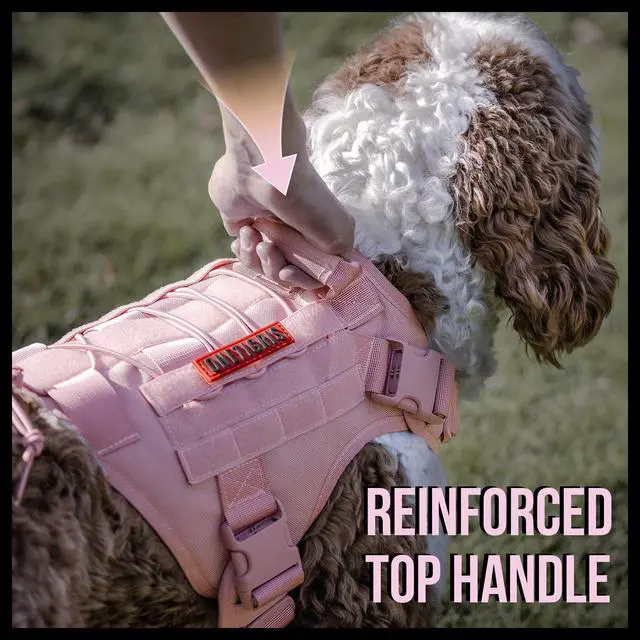 Alt view image 6 of 7 - Tactical Dog Harness Vest,No-Pull Service Dog Vest with Hook & Loop Panels,Adjustable Dog Vest Harness for Walking Hiking Training(Pink,L)