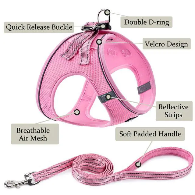 Alt view image 2 of 6 - Dog Harness with Leash Set, Step-in Adjustable Puppy Pet Vest, Pink M