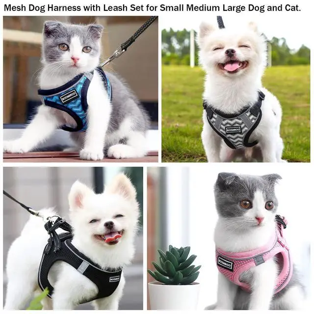 Alt view image 6 of 6 - Dog Harness with Leash Set, Step-in Adjustable Puppy Pet Vest, Pink M