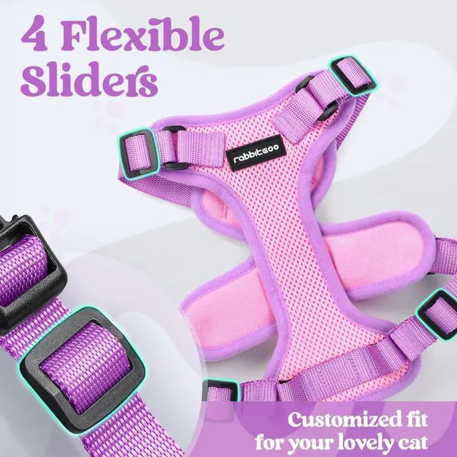 Alt view image 3 of 7 - Cat Harness and Leash Set, Escape Proof, Pink & Purple