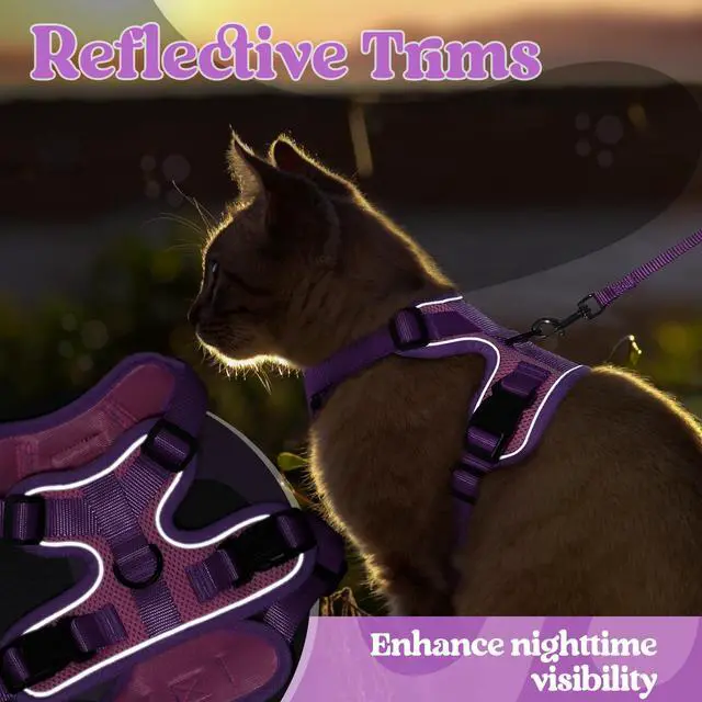 Alt view image 7 of 7 - Cat Harness and Leash Set, Escape Proof, Pink & Purple