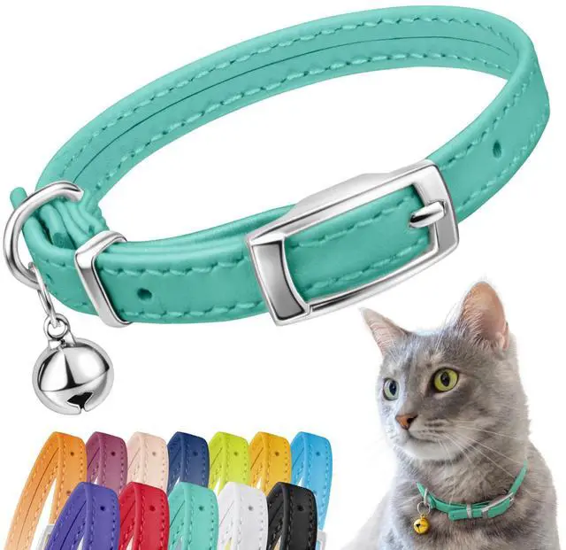 Main image of Soft Leather Cat Collar with Safety Elastic Strap - Mint Green