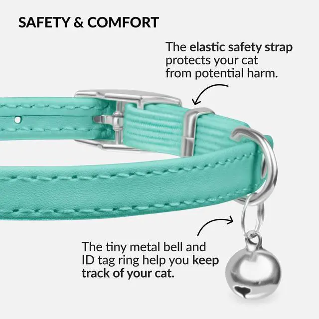 Alt view image 4 of 6 - Soft Leather Cat Collar with Safety Elastic Strap - Mint Green