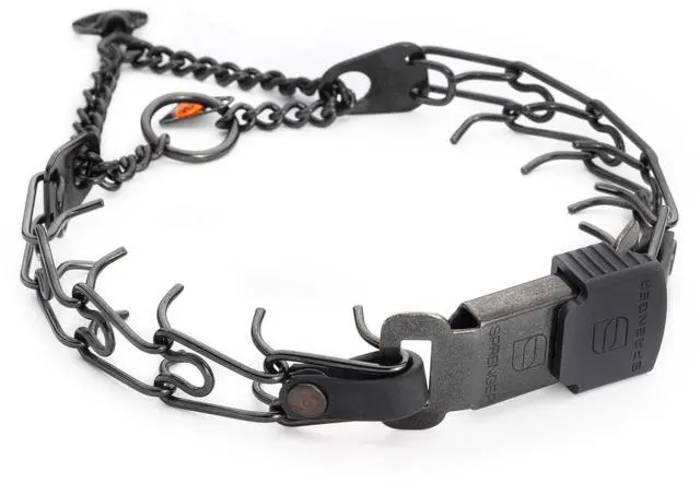 Main image of lack Stainless Steel Dog Collar with Quick Release ClicLock Buckle and Biothane Insert Training Collar Made in Germany (Black, 16in x 2.25mm(Neck Size up to 13-14in))