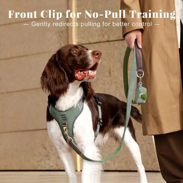 Alt view image 2 of 7 - No Pull Dog Harness for Medium Dogs, Classic PU Leather, Green, M