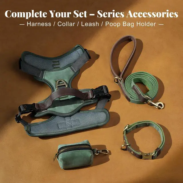 Alt view image 6 of 7 - No Pull Dog Harness for Medium Dogs, Classic PU Leather, Green, M