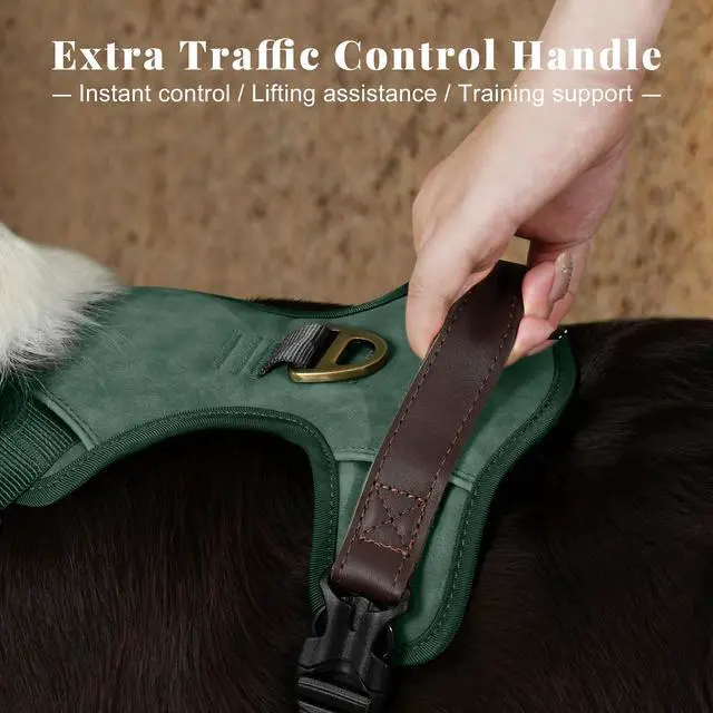 Alt view image 4 of 7 - No Pull Dog Harness for Medium Dogs, Classic PU Leather, Green, M
