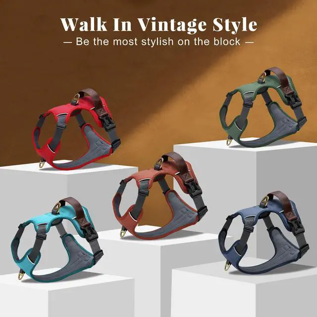 Alt view image 7 of 7 - No Pull Dog Harness for Medium Dogs, Classic PU Leather, Green, M