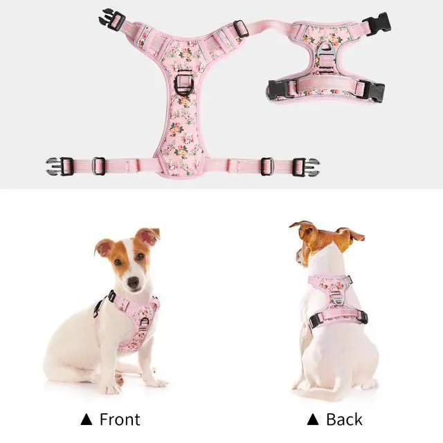 Alt view image 7 of 7 - Small Dog Harness, No Pull No Choke, Easy On & Off, Flower Pink, S