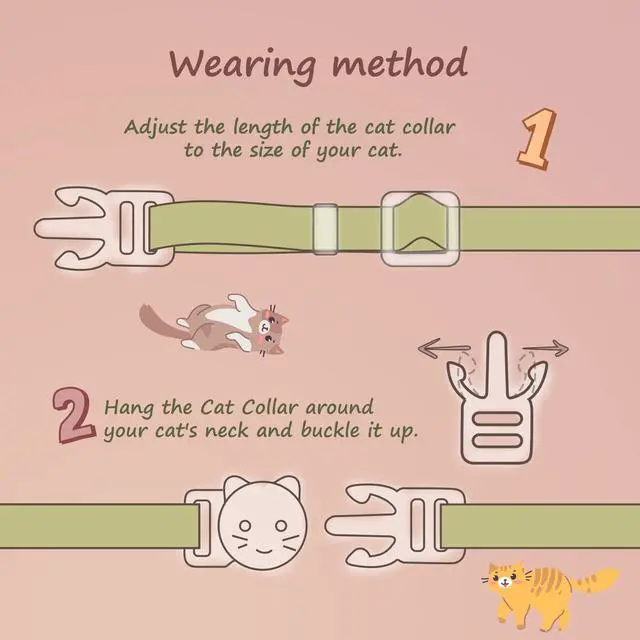 Alt view image 4 of 7 - 2 Pack Cotton Breakaway Cat Collar with Bell Yellow&Green Flowers Pendant Cute Kitten Cat Collar Suitable for Girls and Boys