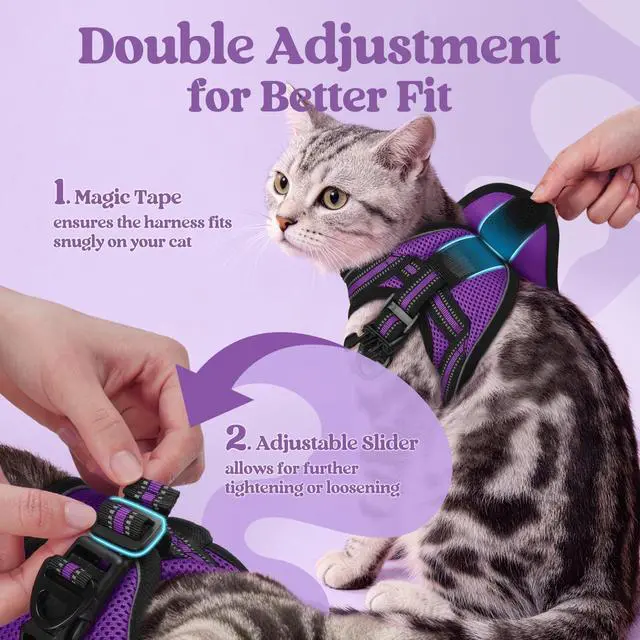 Alt view image 3 of 7 - Cat Harness and Leash Set, Step-in Soft Vest, Purple
