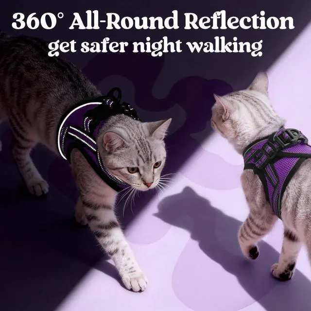 Alt view image 5 of 7 - Cat Harness and Leash Set, Step-in Soft Vest, Purple