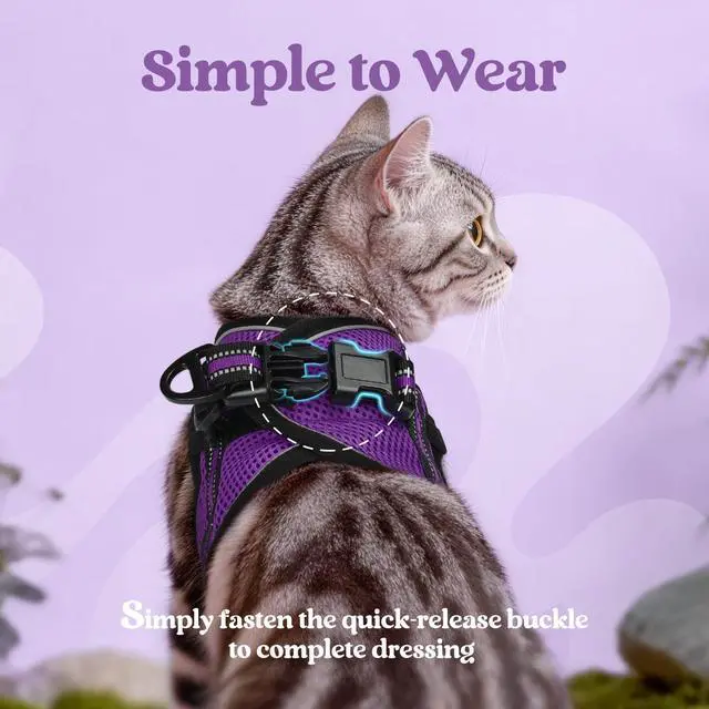 Alt view image 4 of 7 - Cat Harness and Leash Set, Step-in Soft Vest, Purple