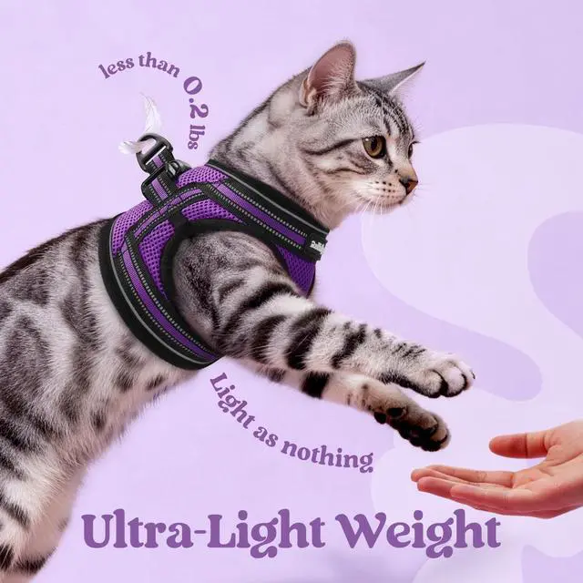 Alt view image 6 of 7 - Cat Harness and Leash Set, Step-in Soft Vest, Purple
