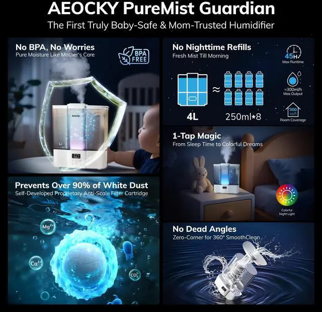 Alt view image 2 of 6 - Geek-Level Ultrasonic Humidifier, 4L Top-Fill Cool Mist Diffuser
