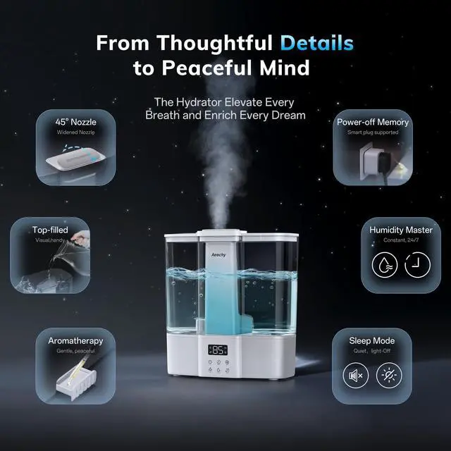Alt view image 5 of 6 - Geek-Level Ultrasonic Humidifier, 4L Top-Fill Cool Mist Diffuser