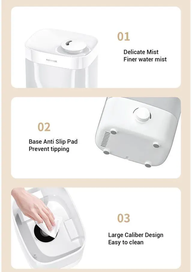 Alt view image 4 of 7 - Top Fill Humidifier for Bedroom, 2L Capacity 25dB Quiet Cool Mist Air Humidifiers for Large Room, Baby Nursery, Plant, Indoor Essential Oil Diffuser Easy to Clean