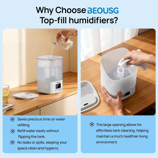 Alt view image 3 of 7 - 5L Top Fill Ultrasonic Humidifier,Cool Mist Humidifiers with Timer & Humidity Control for Bedroom, Baby, Large Rooms & Plants (White-2)