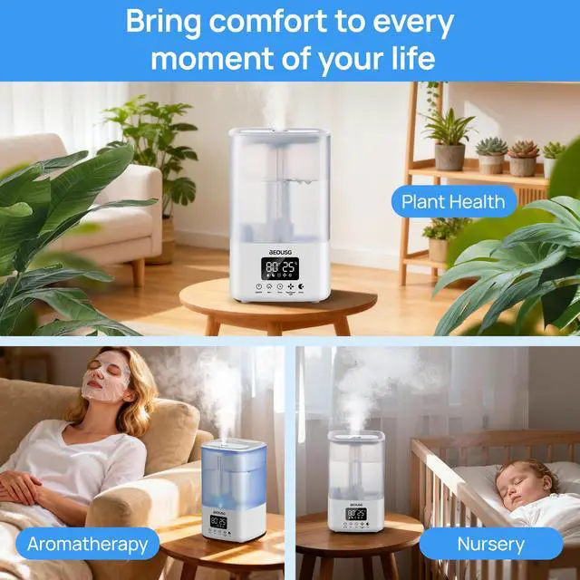 Alt view image 7 of 7 - 5L Top Fill Ultrasonic Humidifier,Cool Mist Humidifiers with Timer & Humidity Control for Bedroom, Baby, Large Rooms & Plants (White-2)