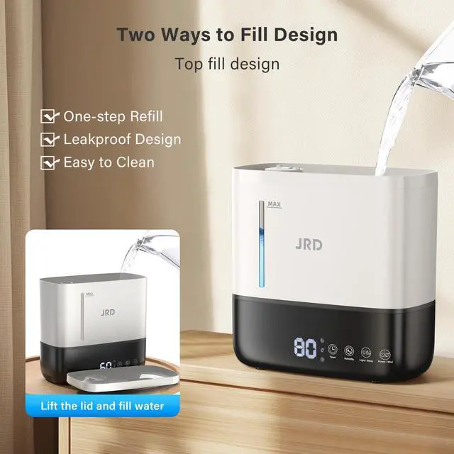 Alt view image 3 of 7 - Humidifiers for Bedroom, Ultrasonic Humidifier 4L for Large Room, Cool Mist Top-Fill, 40H Run, 12H Timer, 360° Nozzle, Aroma Diffuser, 7-Color Night Light for Home, Office, Baby-White