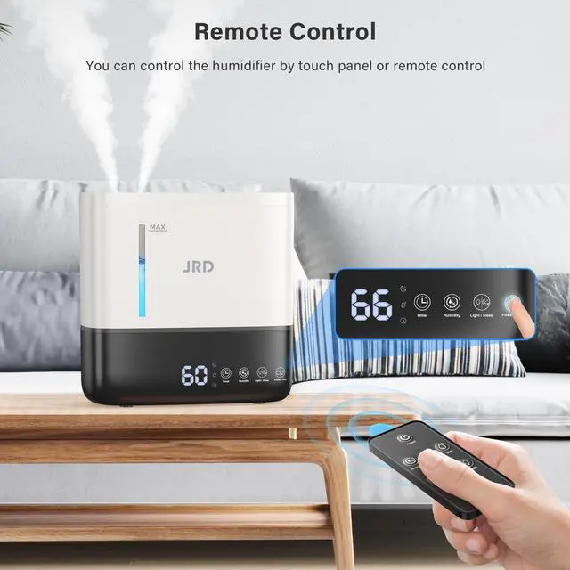 Alt view image 4 of 7 - Humidifiers for Bedroom, Ultrasonic Humidifier 4L for Large Room, Cool Mist Top-Fill, 40H Run, 12H Timer, 360° Nozzle, Aroma Diffuser, 7-Color Night Light for Home, Office, Baby-White