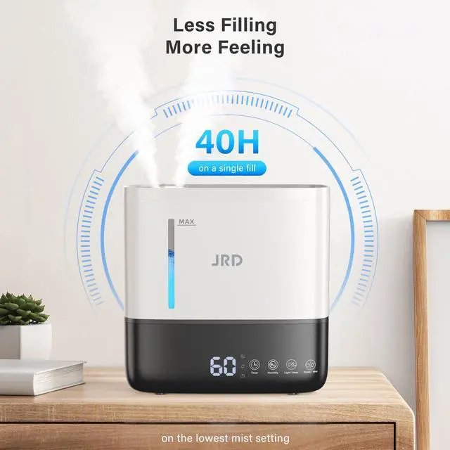Alt view image 2 of 7 - Humidifiers for Bedroom, Ultrasonic Humidifier 4L for Large Room, Cool Mist Top-Fill, 40H Run, 12H Timer, 360° Nozzle, Aroma Diffuser, 7-Color Night Light for Home, Office, Baby-White